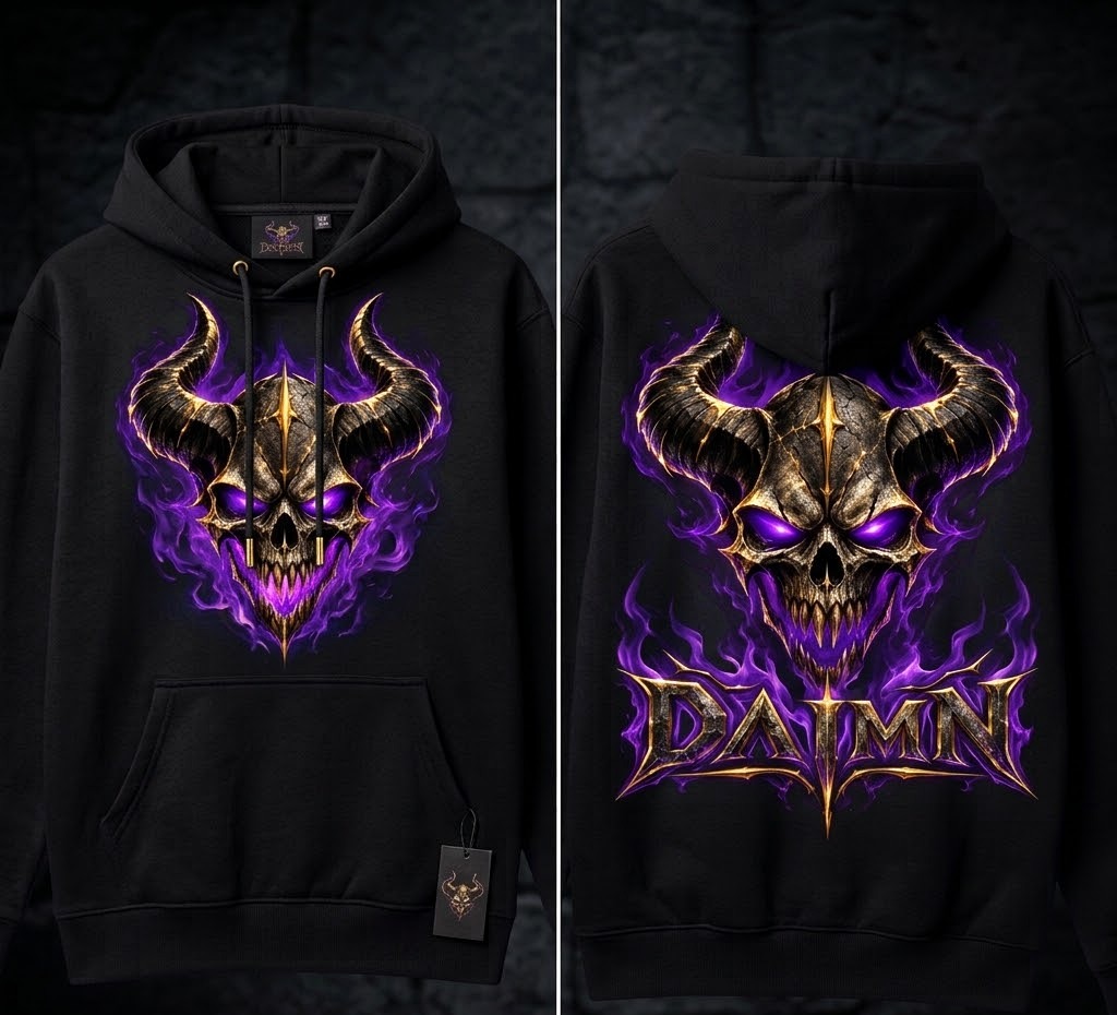 DAIMN black hoodie front and back mockup
